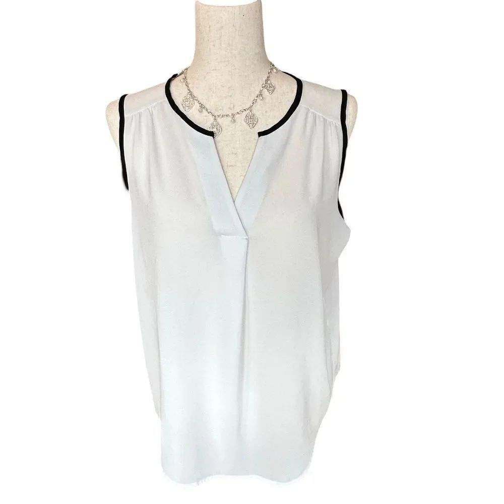 Green Envelope Womens Sleeveless Sheer Split Neck Blouse White/Black Large